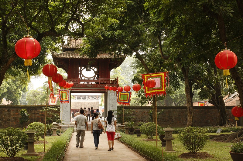 People walking in the Temple of Literature in Hanoi